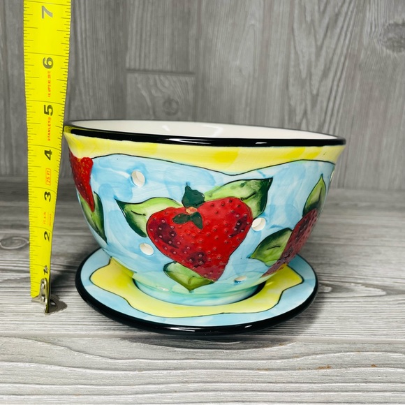 Strawberry Colander Bowl with Plate Saucer Denise Ford Ganz Ceramic Whimsical - Picture 3 of 7